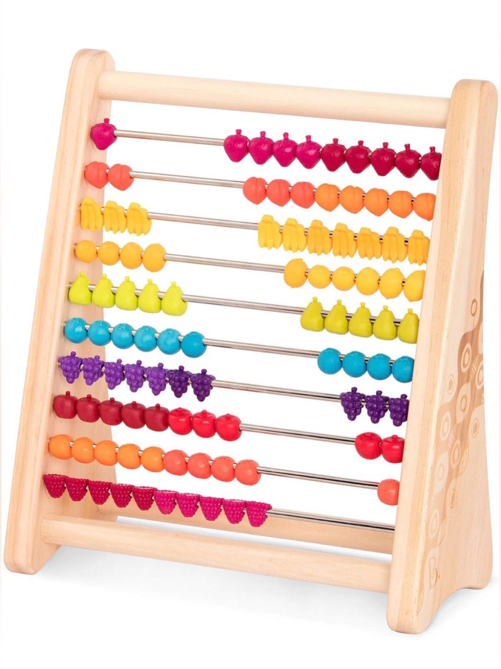 B. toys Wooden Abacus, Two-Ty Fruity Counting Toy